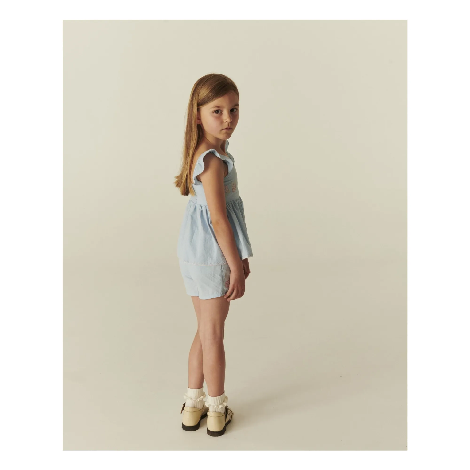 Ensemble Top et Short Summer Rayé Coton Bio | Bleu Clair- Image produit n°4