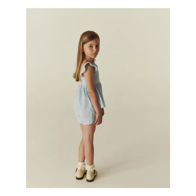 Conjunto de verano de top y pantalón corto de algodón orgánico a rayas | Azul Claro