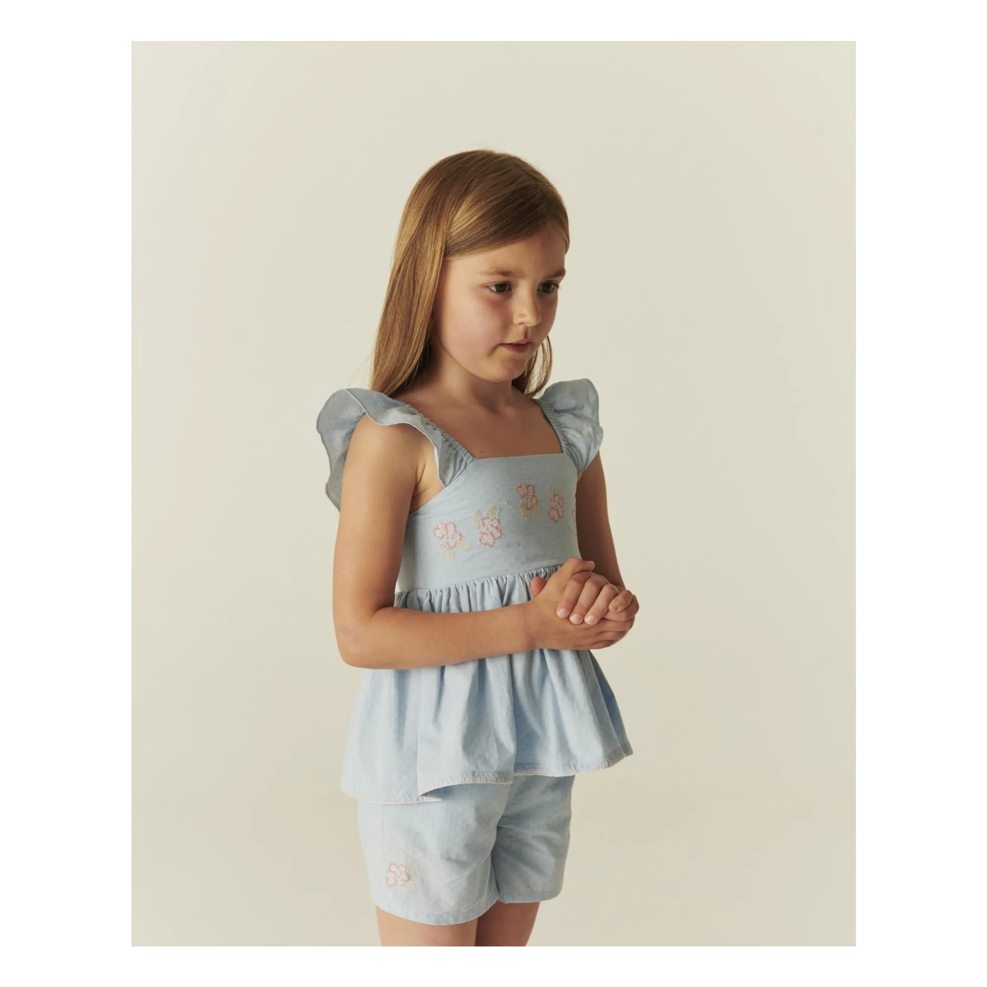 Ensemble Top et Short Summer Rayé Coton Bio | Bleu Clair- Image produit n°2