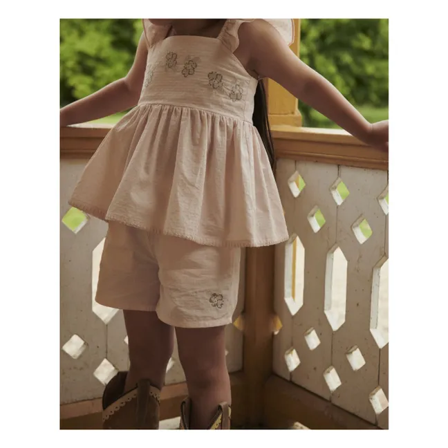 Conjunto de verano de top y pantalón corto de algodón orgánico a rayas | Rosa Litchi