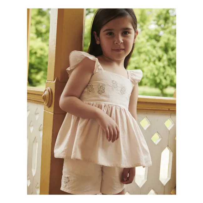 Conjunto de verano de top y pantalón corto de algodón orgánico a rayas | Rosa Litchi