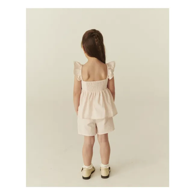 Conjunto de verano de top y pantalón corto de algodón orgánico a rayas | Rosa Litchi