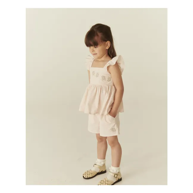 Conjunto de verano de top y pantalón corto de algodón orgánico a rayas | Rosa Litchi