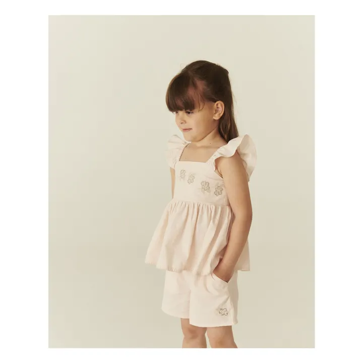 Conjunto de verano de top y pantalón corto de algodón orgánico a rayas | Rosa Litchi- Imagen del producto n°2