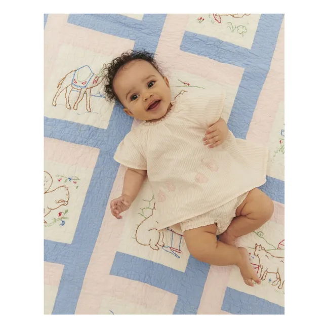 Conjunto de blusa y bombacho de rayas Seersucker Algodón orgánico | Rosa Pálido