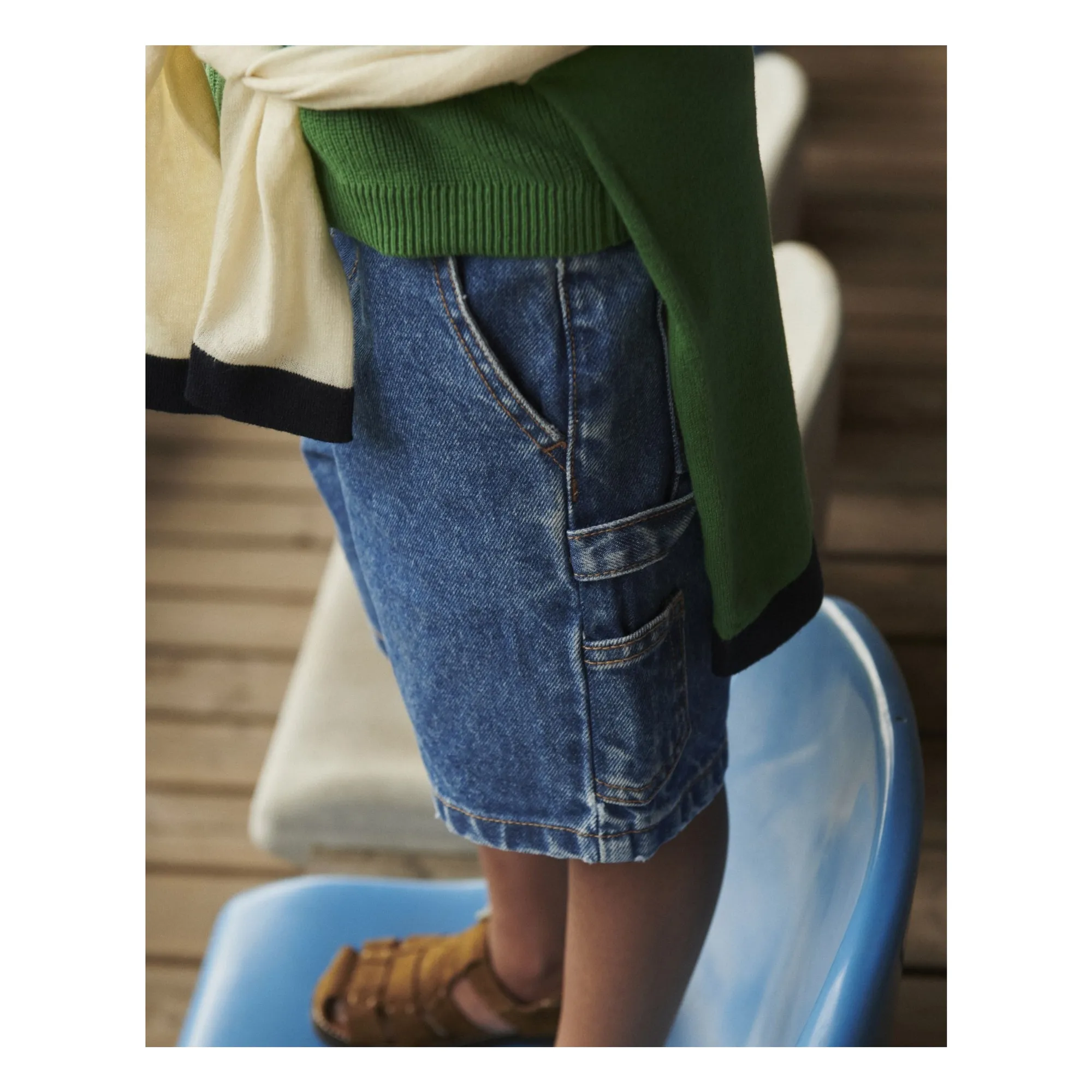 Short Denim Cargo Coton Bio | Bleu indigo- Image produit n°1