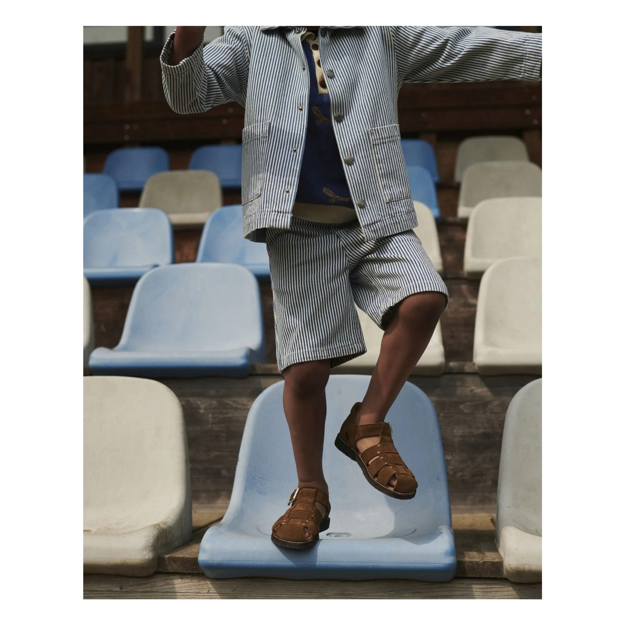Bermuda Rayé Sergé Coton Bio | Bleu jean- Image produit n°5