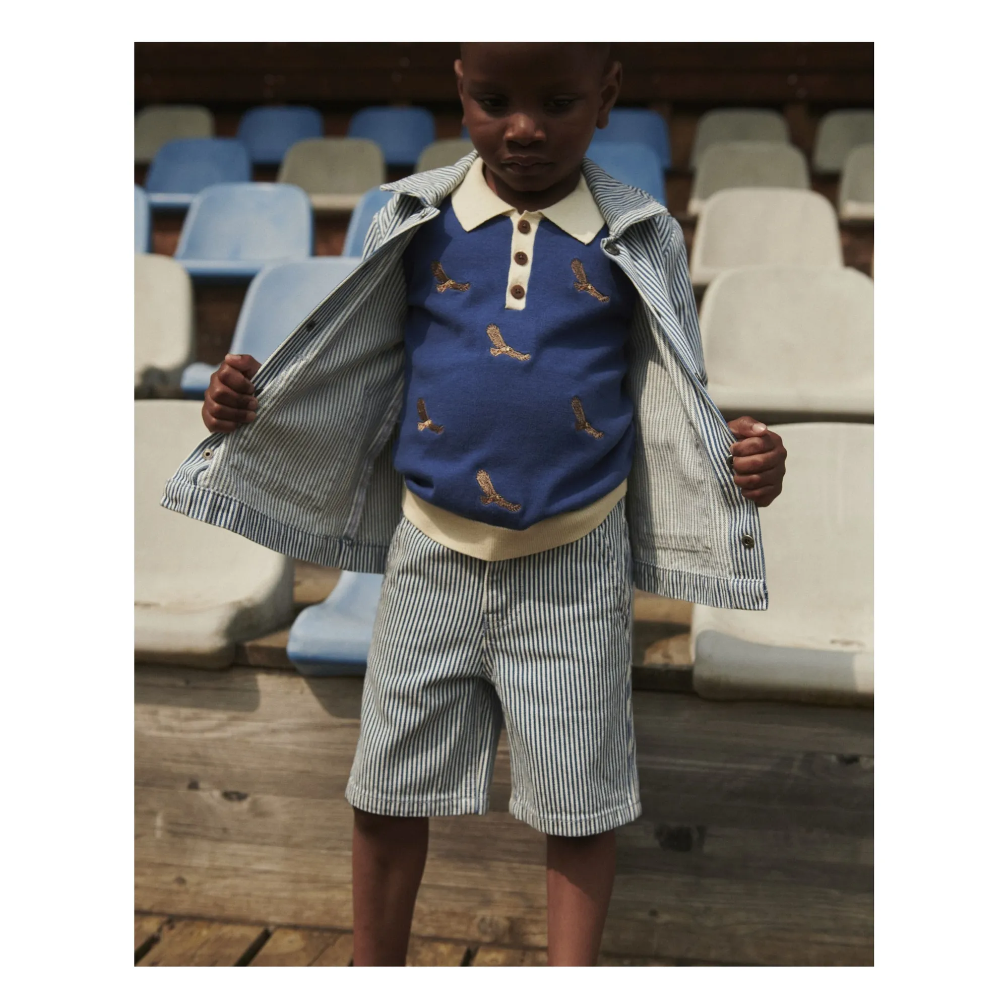 Bermuda Rayé Sergé Coton Bio | Bleu jean- Image produit n°1
