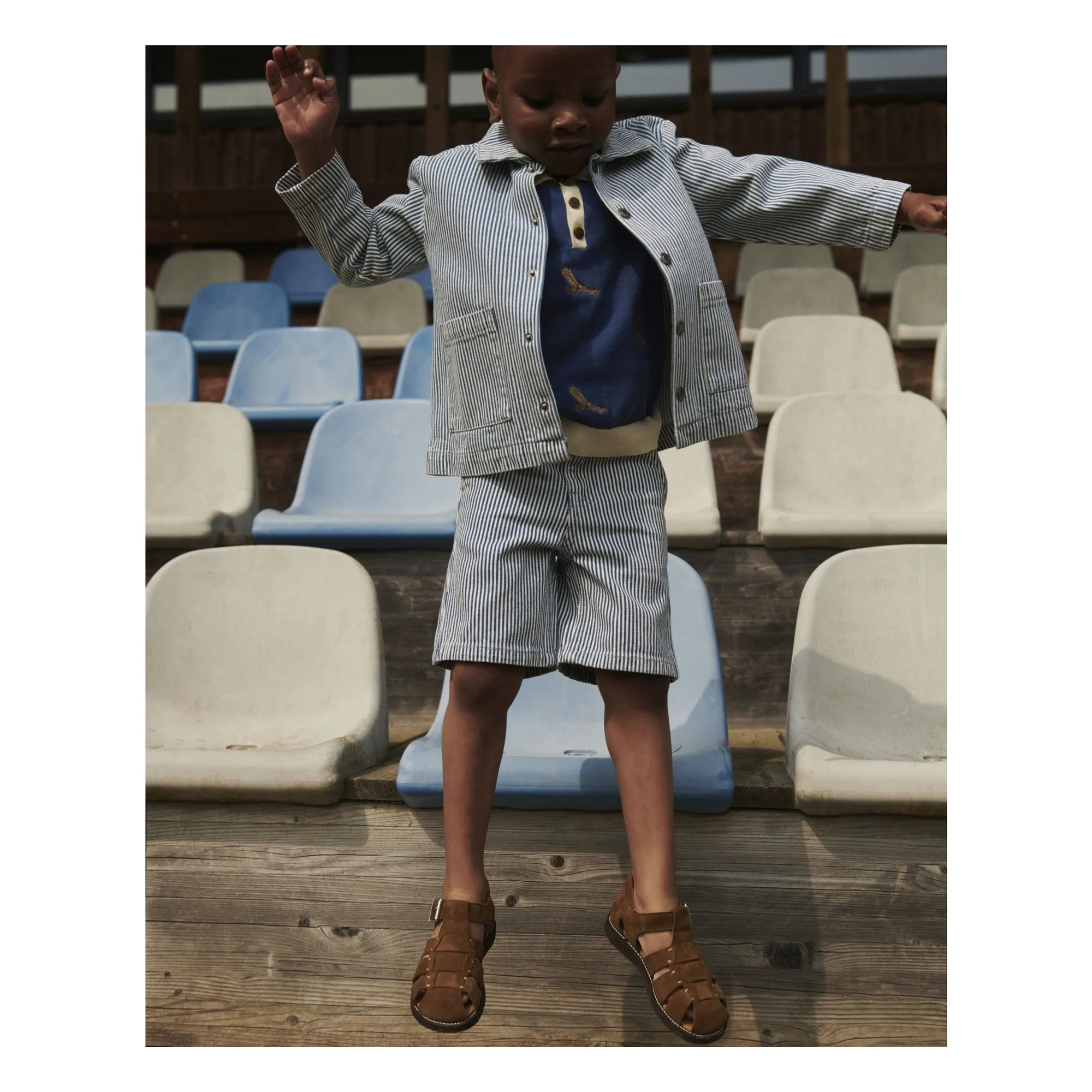 Bermuda Rayé Sergé Coton Bio | Bleu jean- Image produit n°2