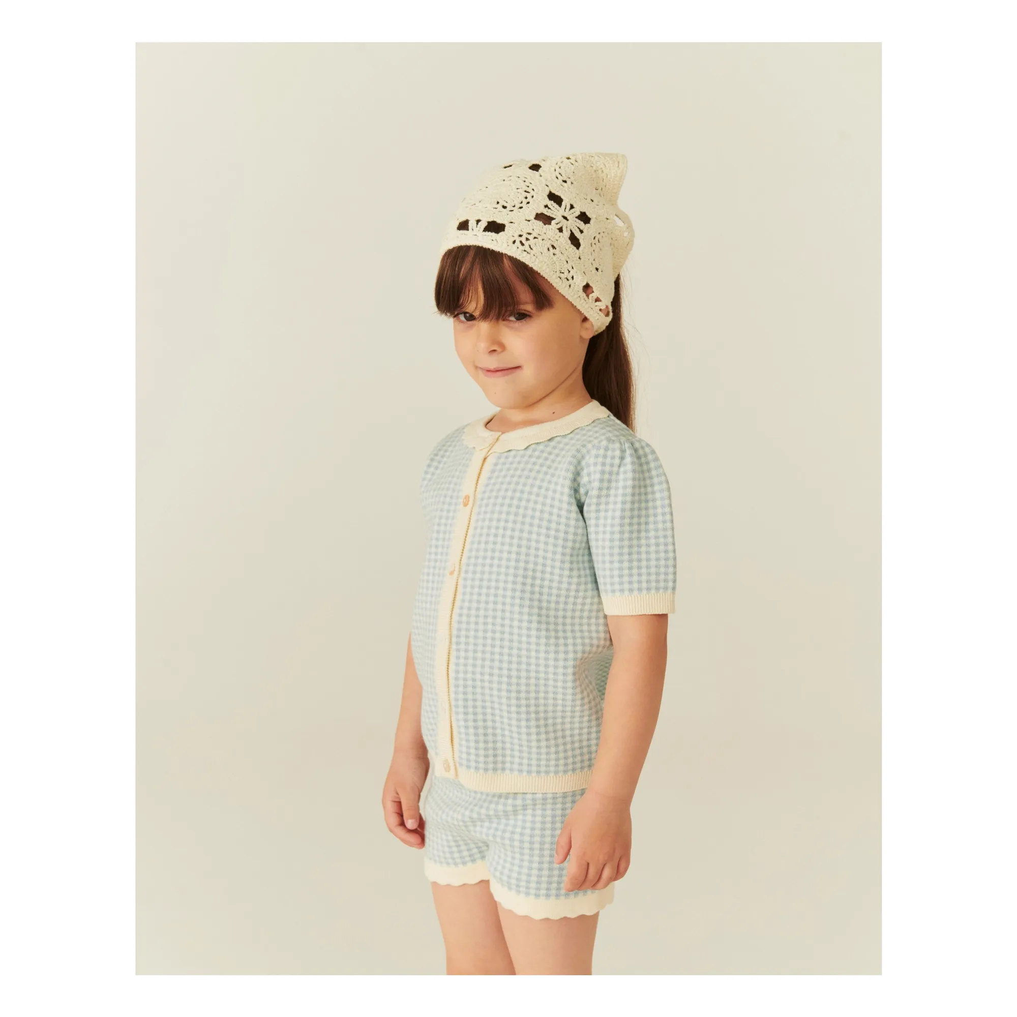 Cardigan Manches Courtes Jacquard Coton Bio | Bleu Clair- Image produit n°1