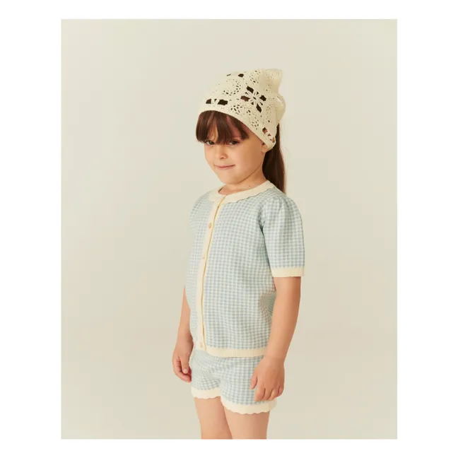 Cardigan Manches Courtes Jacquard Coton Bio | Bleu Clair
