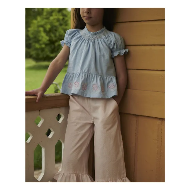 Blusa fruncida de algodón orgánico | Azul Claro