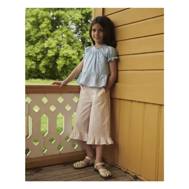 Blusa fruncida de algodón orgánico | Azul Claro