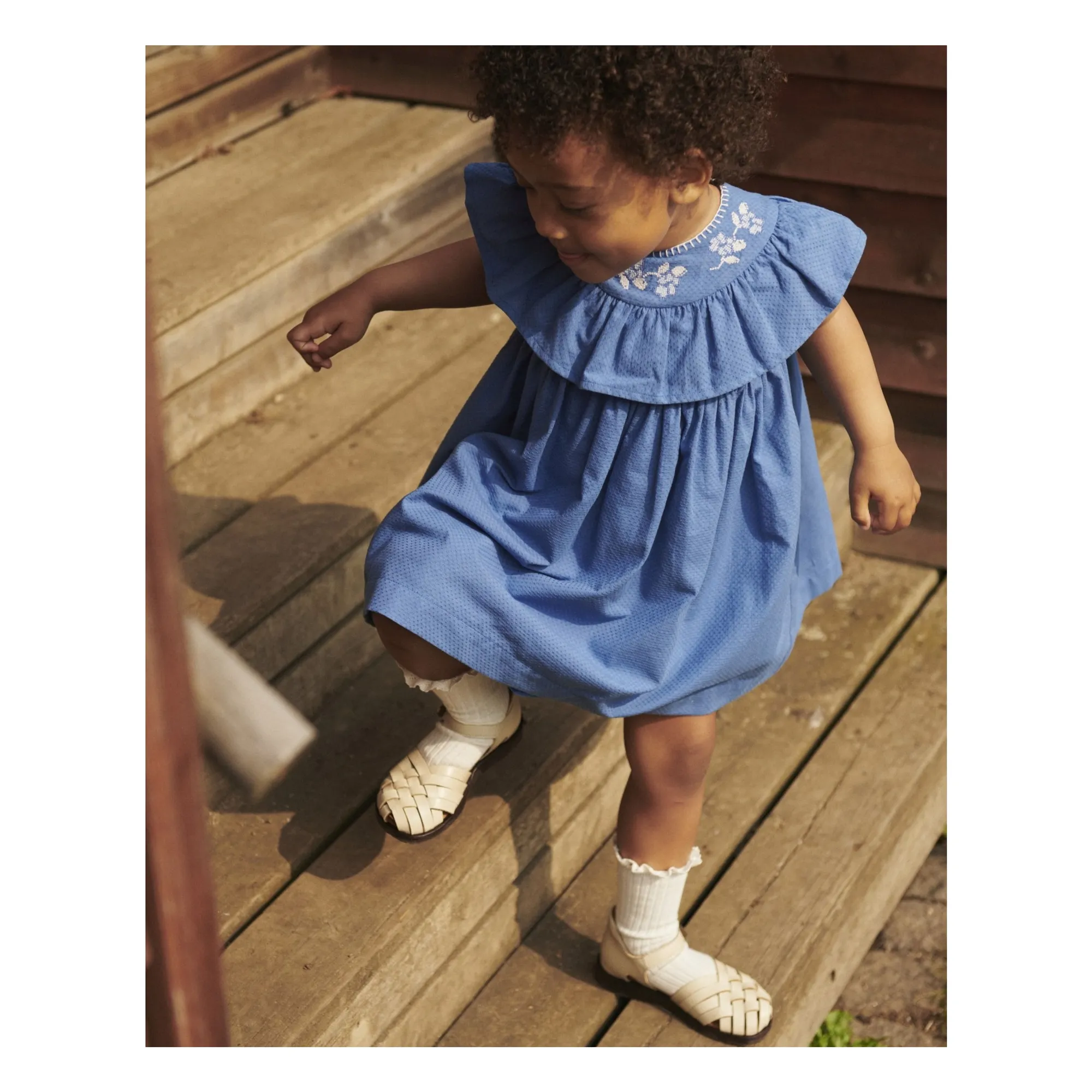 Robe Col Brodé Coton Bio | Bleu- Image produit n°1