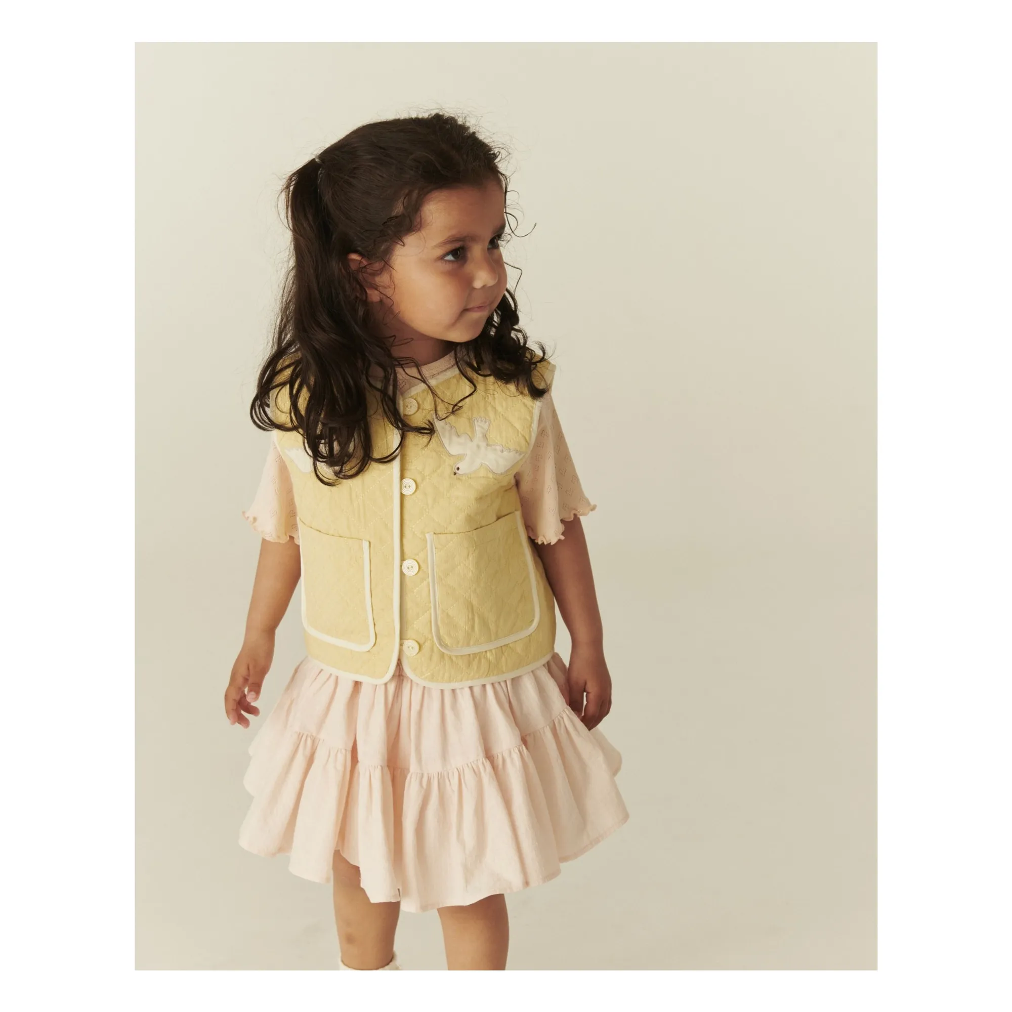 Veste Sans Manches Matelassée Coton Bio | Jaune pâle- Image produit n°2