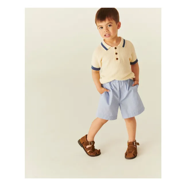 Polo acanalado de rayas en contraste Algodón orgánico | Amarillo palo