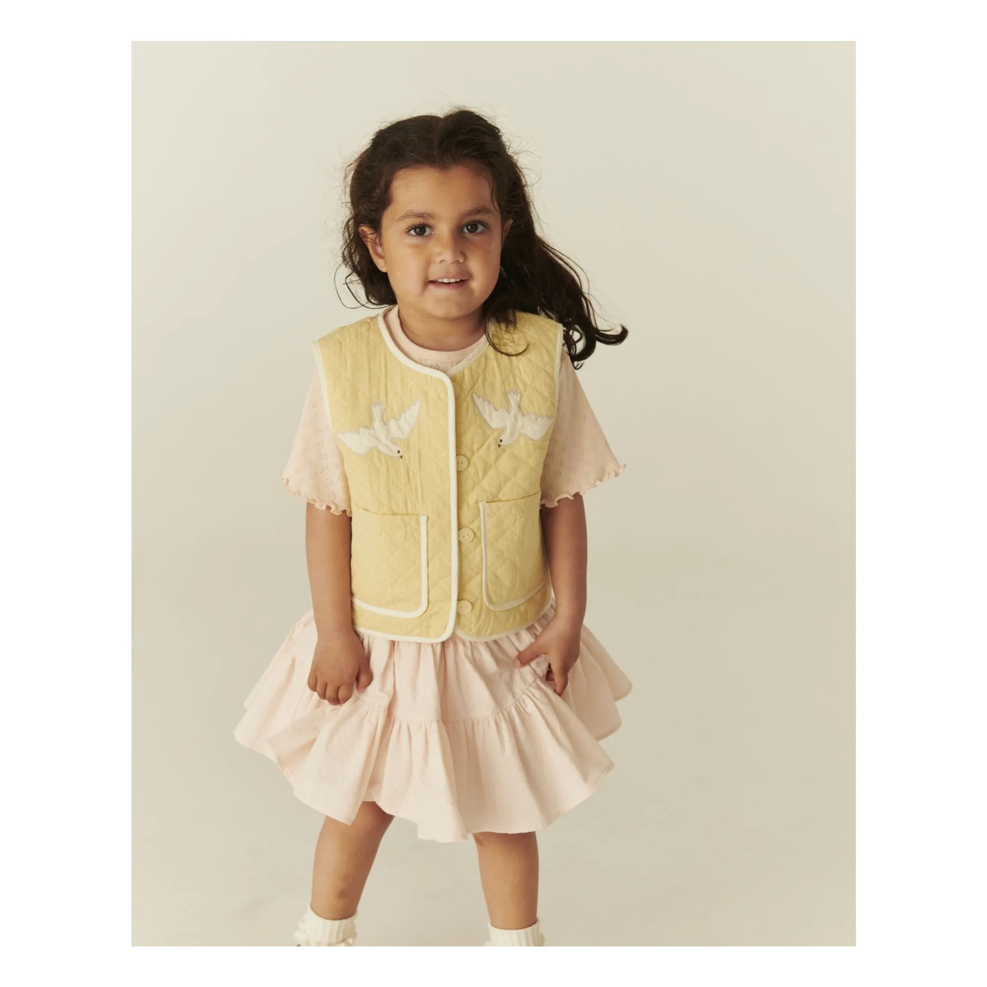 Veste Sans Manches Matelassée Coton Bio | Jaune pâle- Image produit n°1