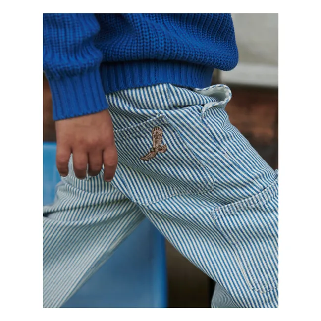 Pantalón cargo de sarga de algodón orgánico a rayas | Azul