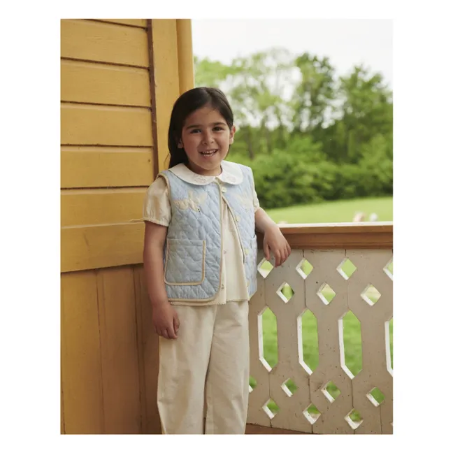 Sleeveless Quilted Organic Cotton Jacket | Light Blue