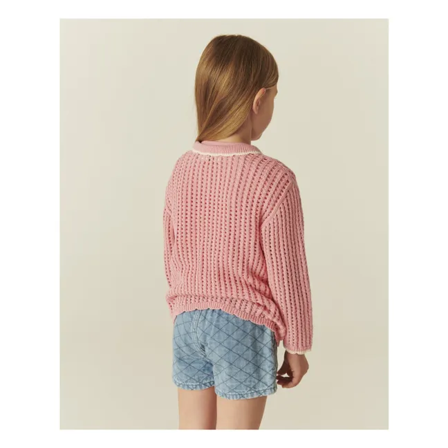 Cardigan Crochet Coton Bio | Rose tendre