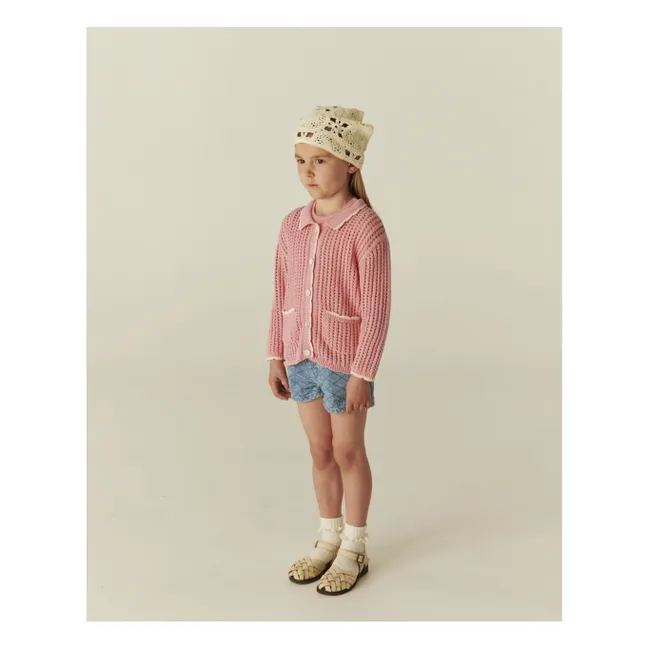 Cardigan Crochet Coton Bio | Rose tendre