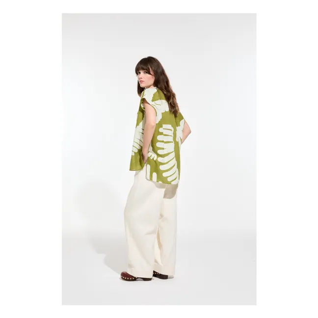 Adèle Top de algodón con palmeras | Verde Kaki