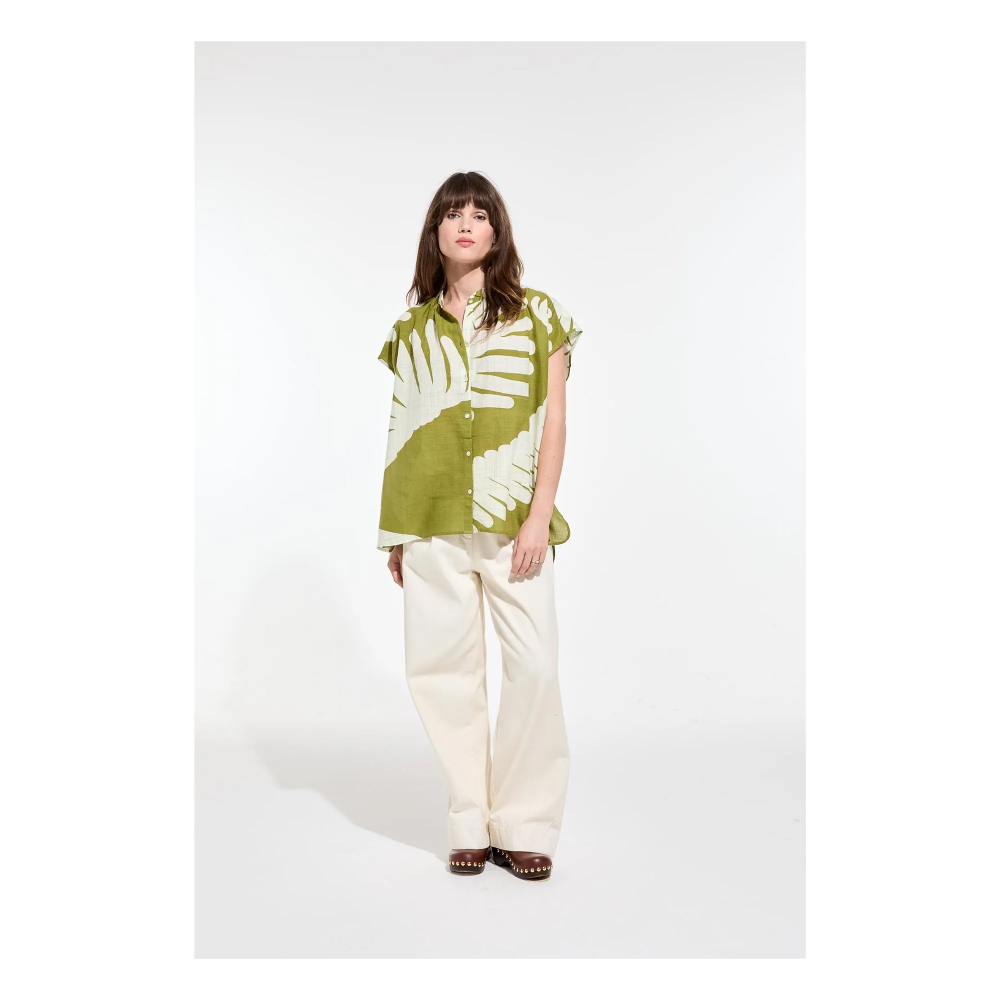 Haut Adèle Palme Coton | Vert kaki- Image produit n°1