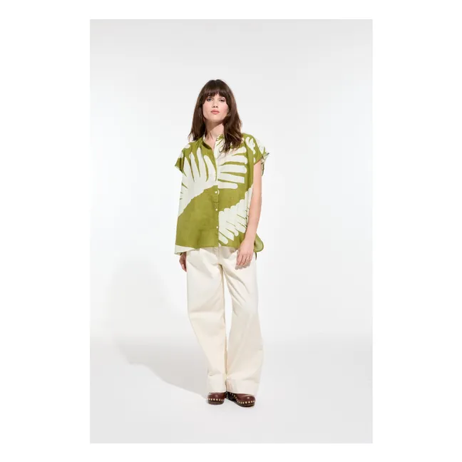 Adèle Top de algodón con palmeras | Verde Kaki