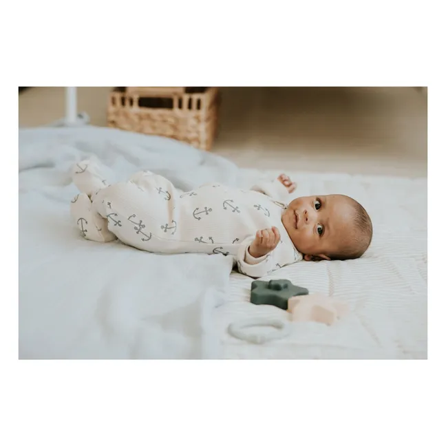 Pyjamas with feet Anchors Ribbed Organic Cotton | Beige
