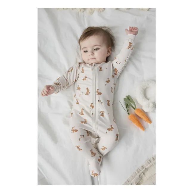 Pijama de algodón orgánico y Modal con pies de conejito | Beige