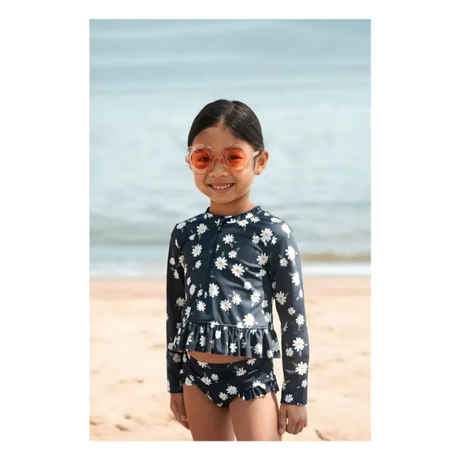 Ensemble T-shirt et Culotte Anti-UV Fleuri Fibres Recyclées | Bleu marine