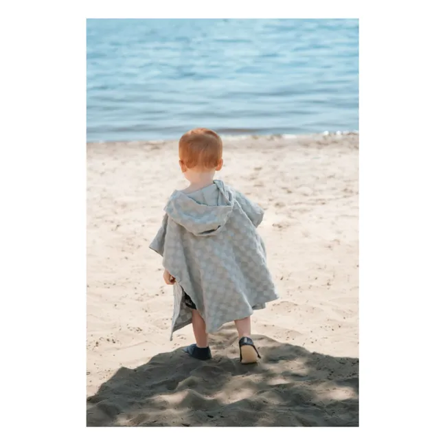 Poncho de Plage Damier Coton Bio | Bleu