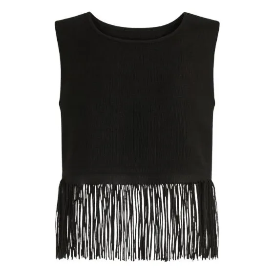 Top Franges Lin | Noir