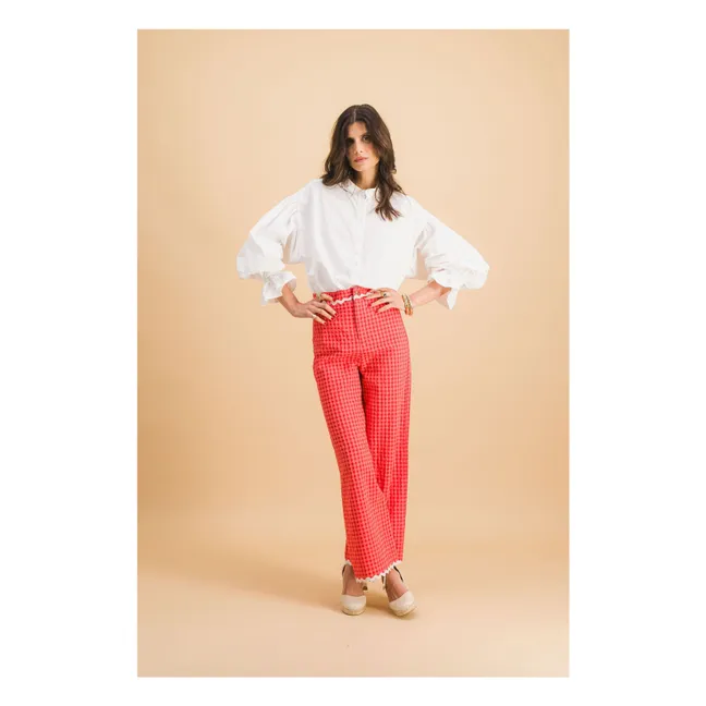 Pantalon Carreaux Georgia Coton | Rouge