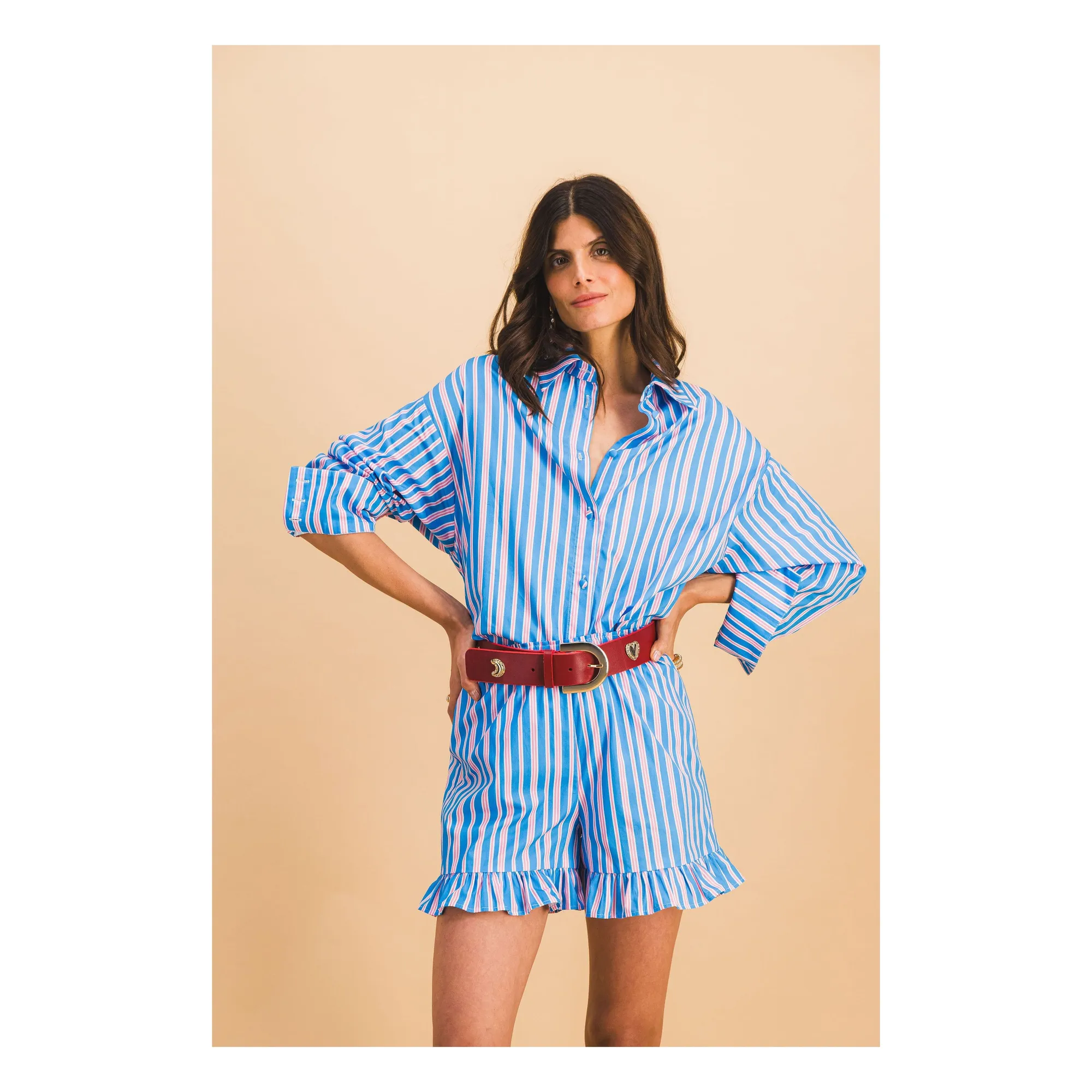 Short Rayures Dario Coton | Bleu- Image produit n°1