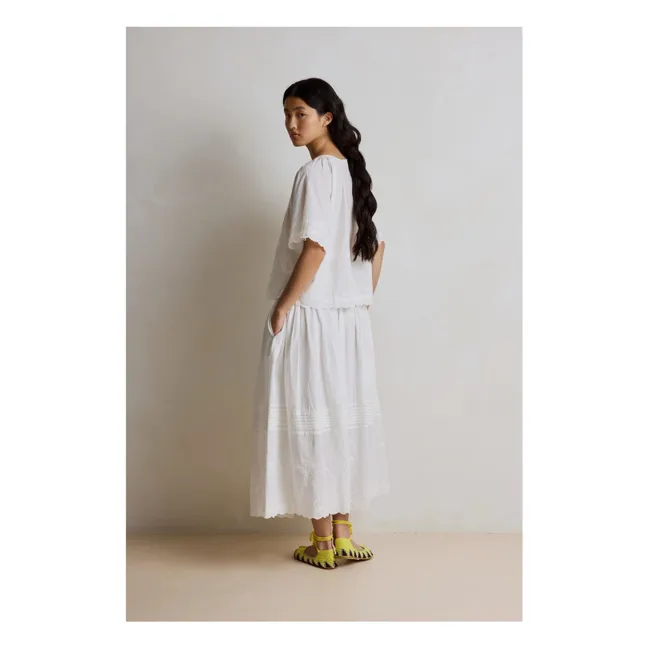 Karla Falda bordada de algodón | Blanco