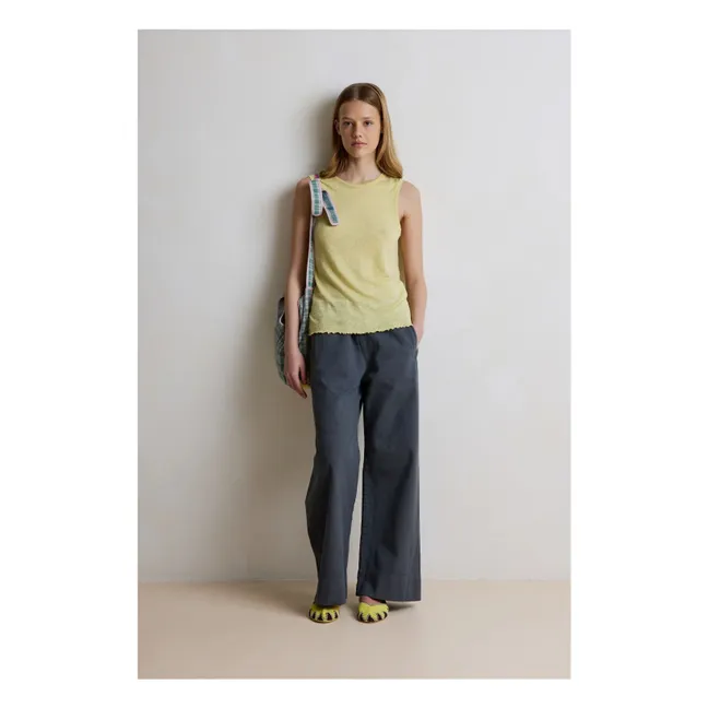 Camiseta de tirantes de lino azul marino | Amarillo Limón