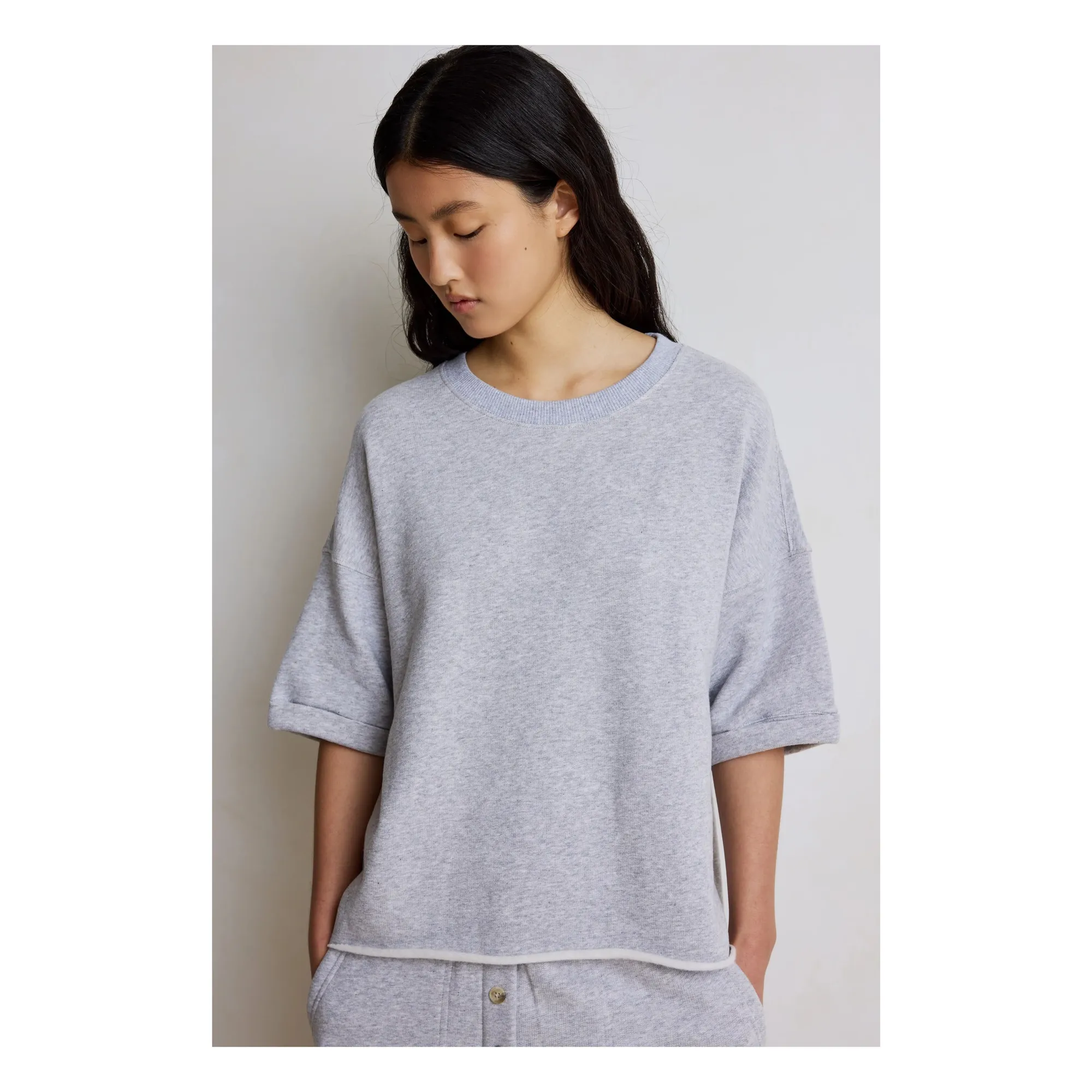 Hod - Sweatshirt femme col rond S Gris Coton
