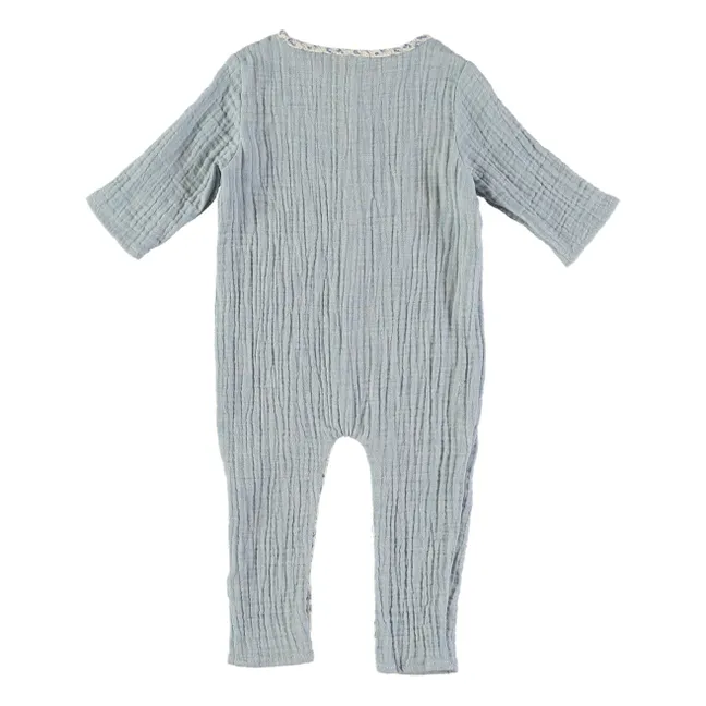 Pyjama Polito Gaze aus Bio-Baumwolle | Blassblau