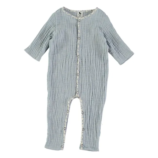 Pyjama Polito Gaze aus Bio-Baumwolle | Blassblau