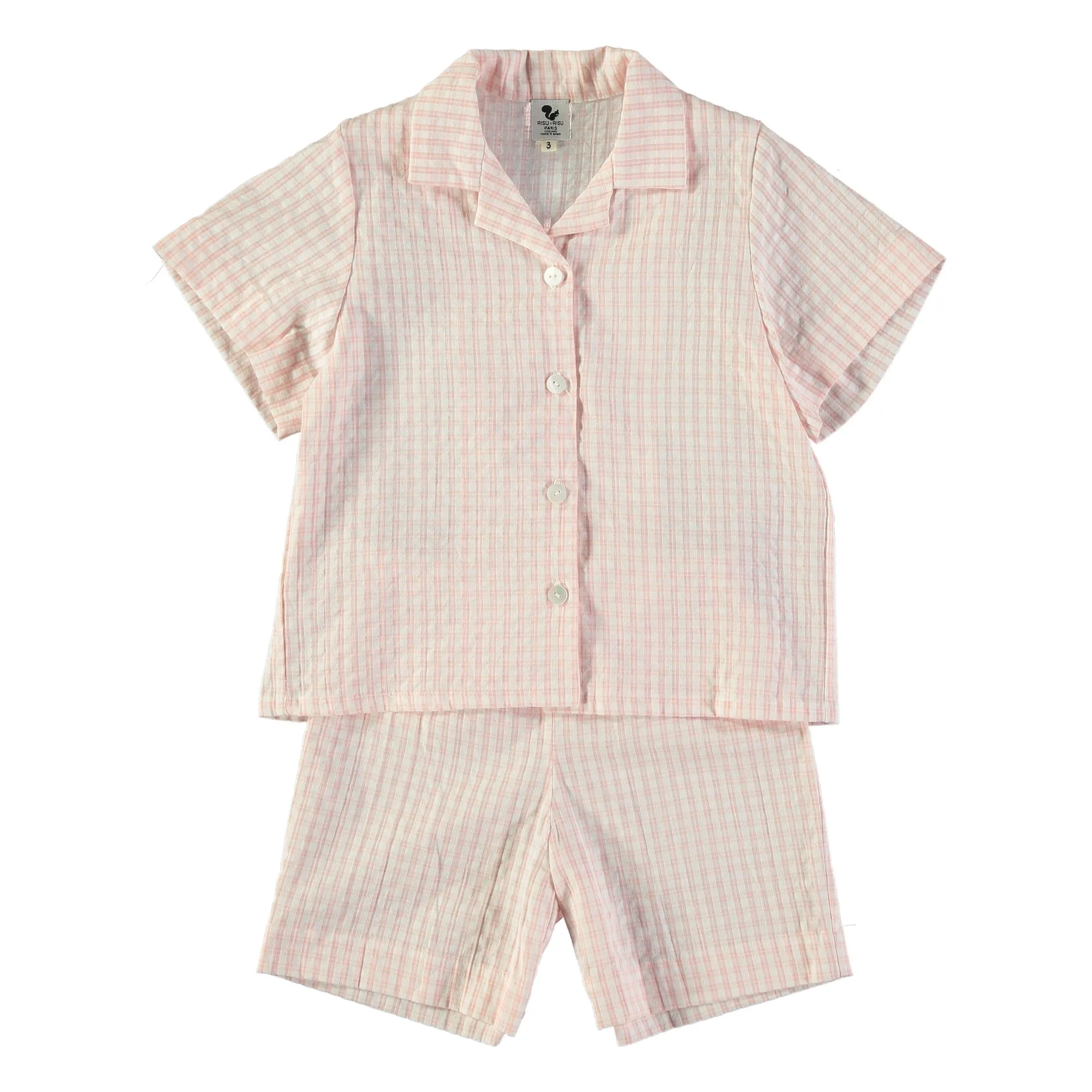 Pyjama Rieur Carreaux Coton Bio | Ecru- Image produit n°0
