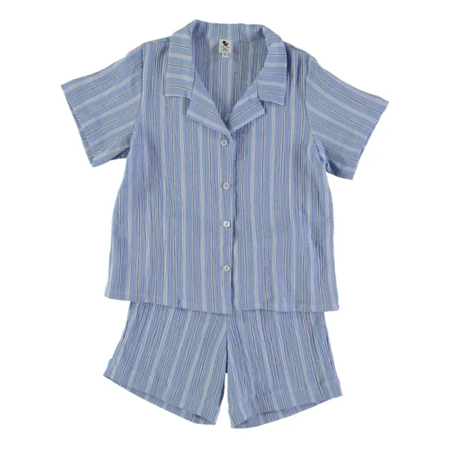 Pijama de rayas de algodón ecológico | Azul