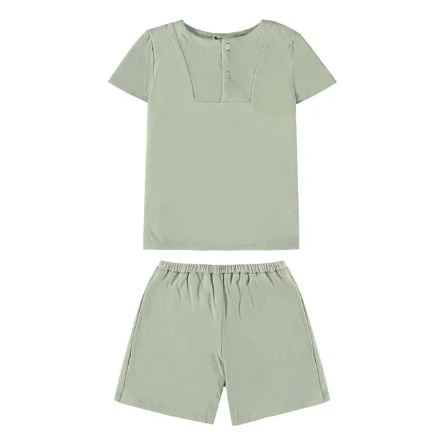 Pantalones cortos de pijama de algodón ecológico Sonio | Verde Almendra