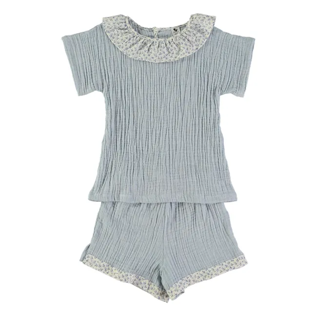 Pijama corto Lisboa de gasa de algodón orgánico | Azul Pálido