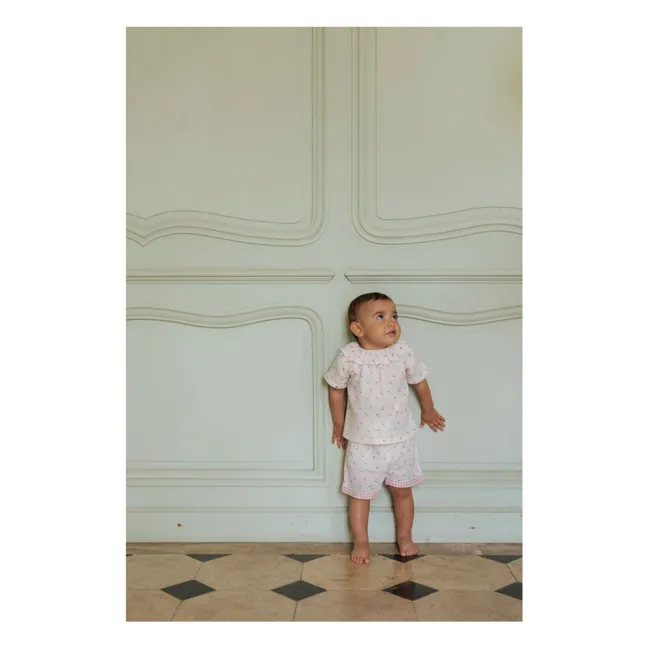 Pyjama Short Lisboa Cerises Gaze de Coton Bio | Ecru