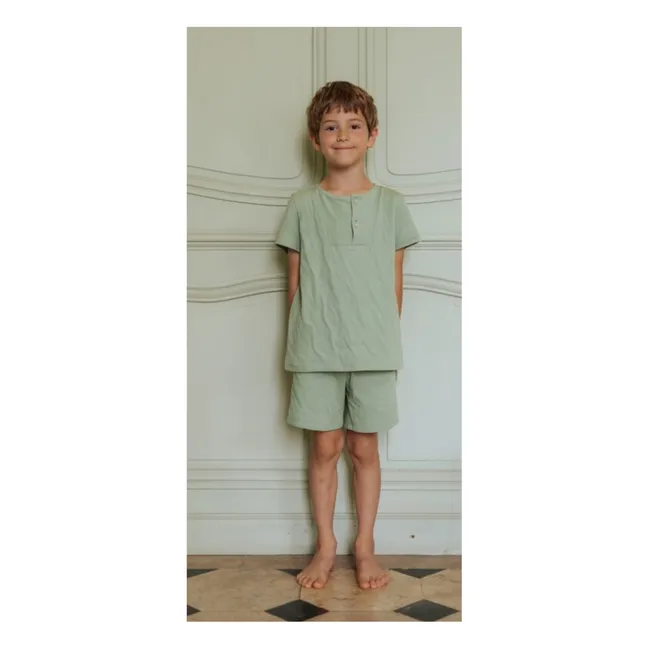 Pantalones cortos de pijama de algodón ecológico Sonio | Verde Almendra