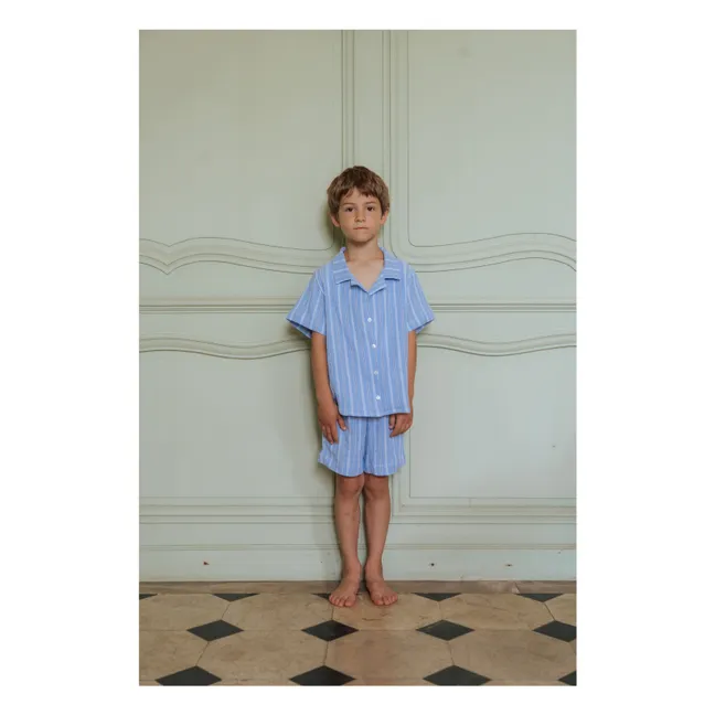 Pijama de rayas de algodón ecológico | Azul