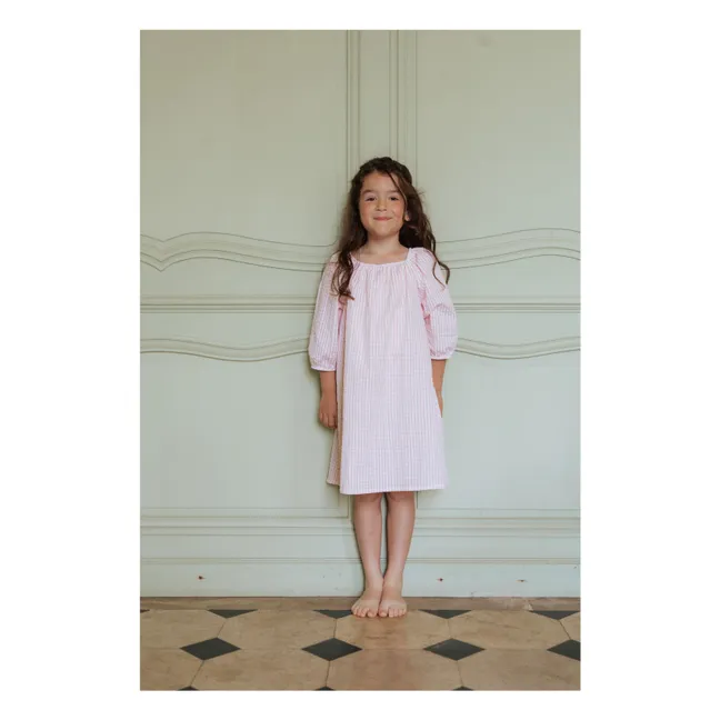Chemise de Nuit Ostuni Vichy Coton Bio | Rose pâle