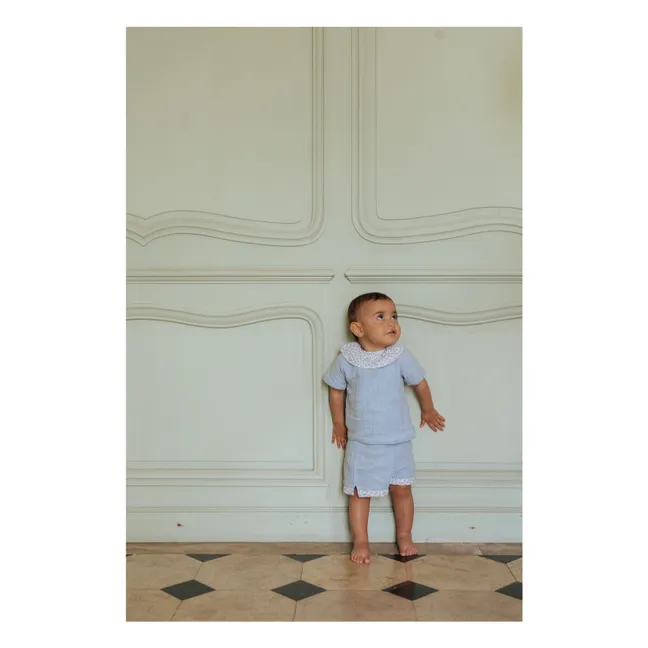 Pijama corto Lisboa de gasa de algodón orgánico | Azul Pálido