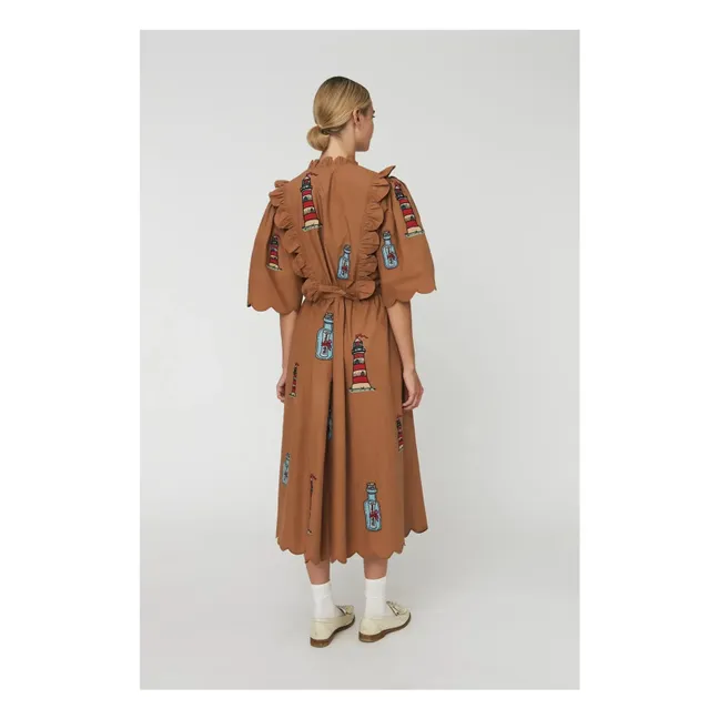 Vestido bordado de algodón orgánico | Marrón